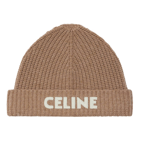 Celine Paris Camel Beige Logo Cashmere Knit Wool Embroidered Beanie Winter Hat main image 11